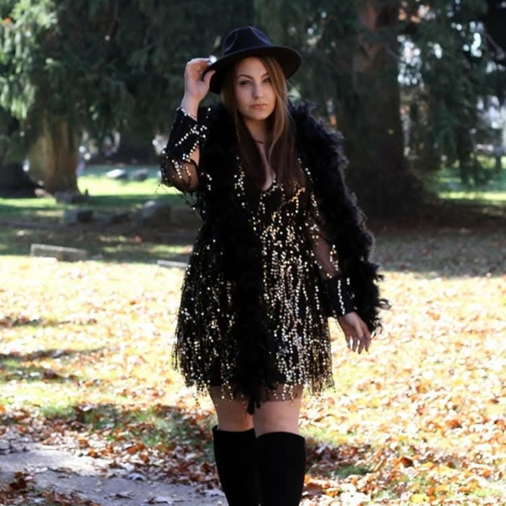 Black and Gold Sequin Dress